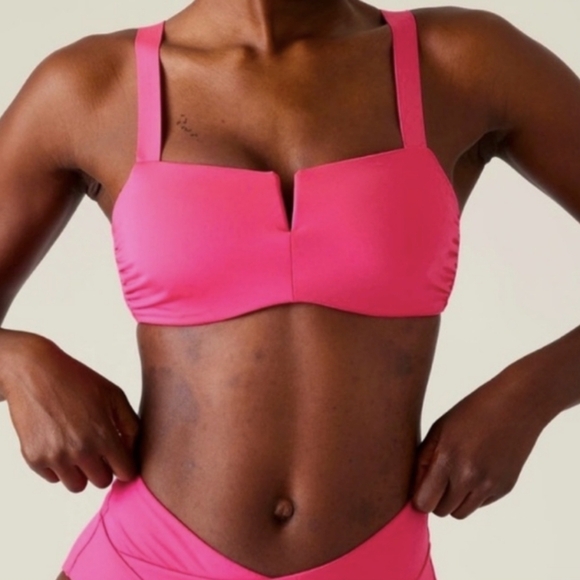 NWOT Athleta square neck V bikini top in Tulip pink - Picture 1 of 13